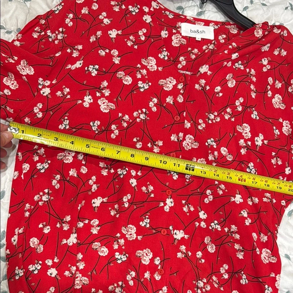 ba&sh Red Ruched Long Sleeve Blouse - Picture 8 of 9